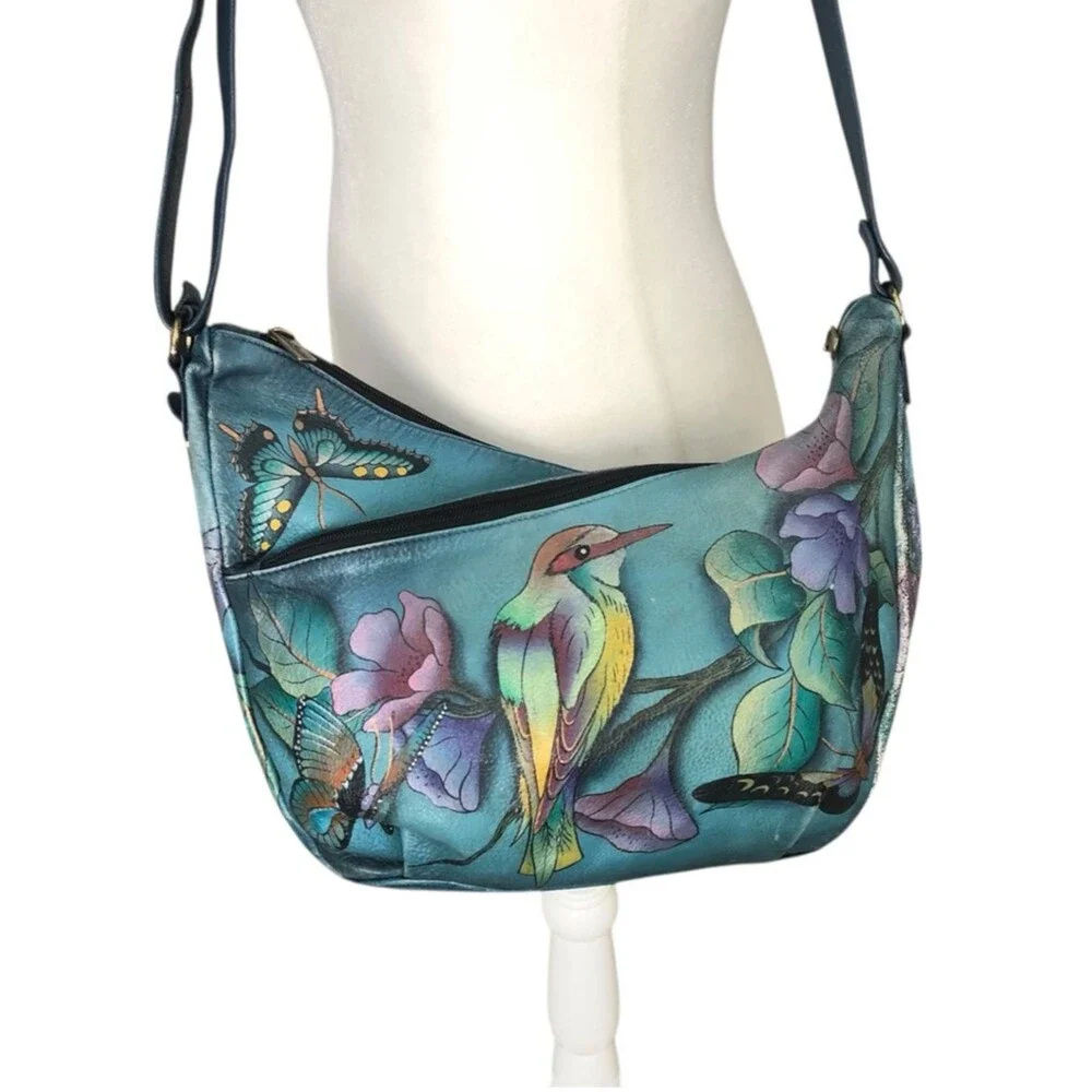 Anuschka Hand-Painted Hawaiian Twilight U-Top Convertible Hobo Crossbody